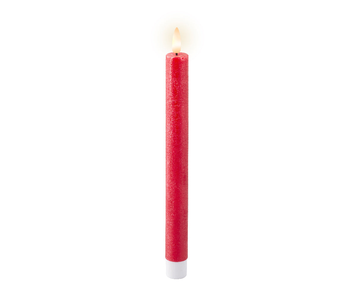 Set of 2 LED Christmas Red Wax Dinner Candles with Flame Effect