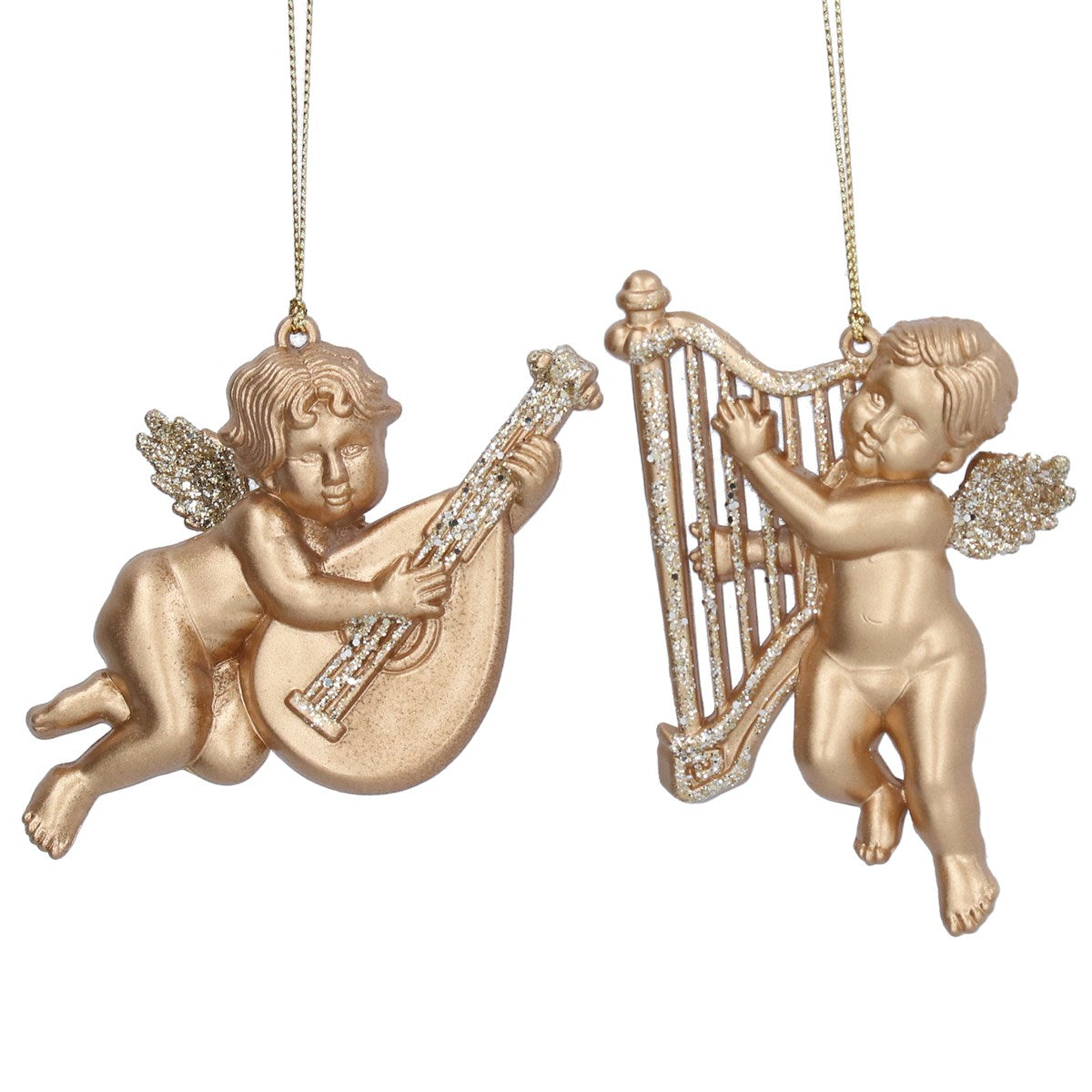 Gisela Graham - Gold Cherub with Lute or Harp Acrylic Single Hanging Decoration - 11cm