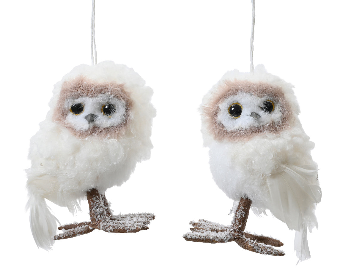 13cm Cream and Glitter Christmas Owl Hanging Decoration - Individual