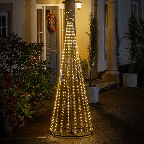 Three Kings - 2.1m LED Light up Outdoor TwinkleTree - Dual Warm & Cool White