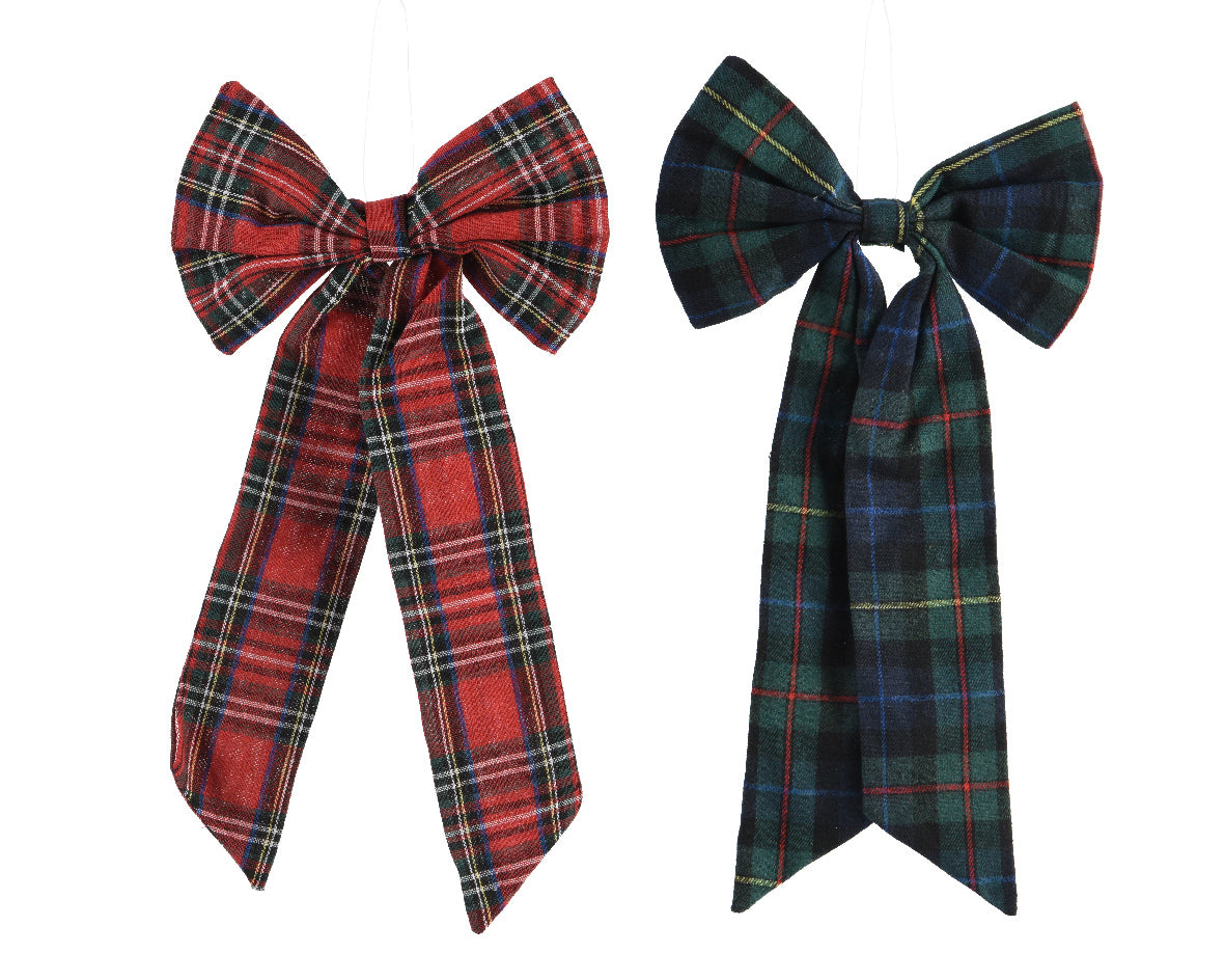 Large Plush Tartan Bow Christmas Decoration