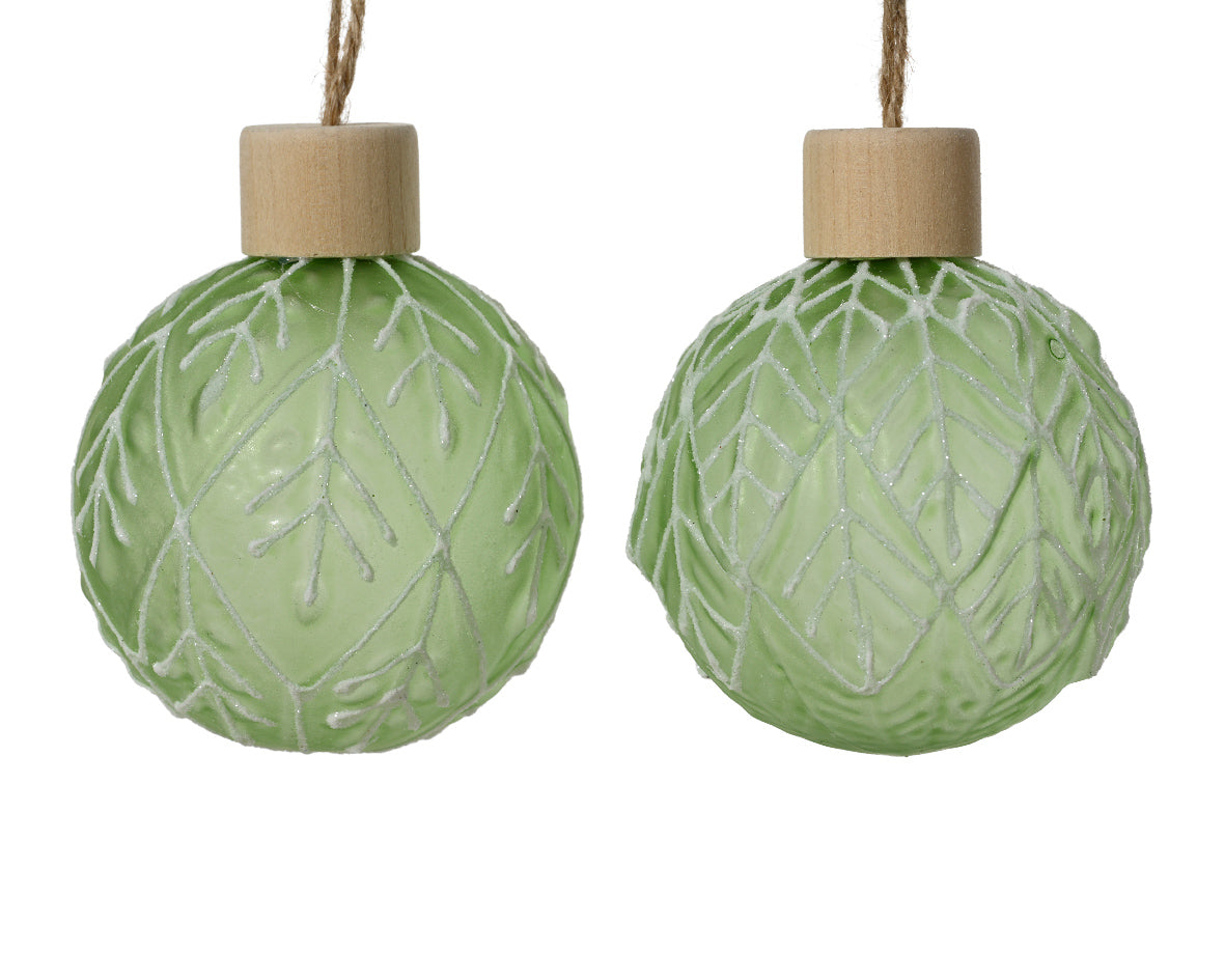 Green Glass Matte Bauble with White Decoration