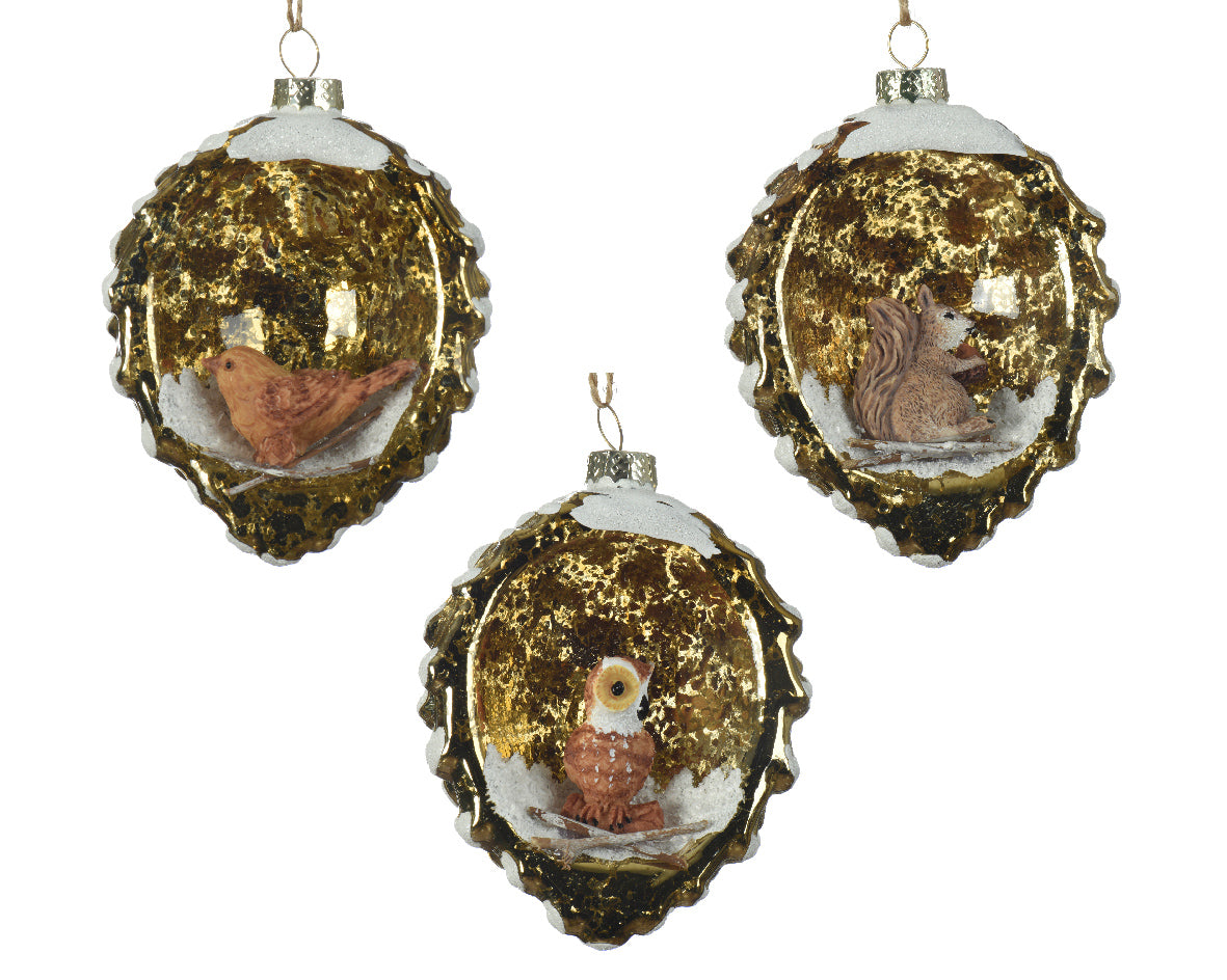 Pinecone Glass Bauble with Figures Hanging Decoration