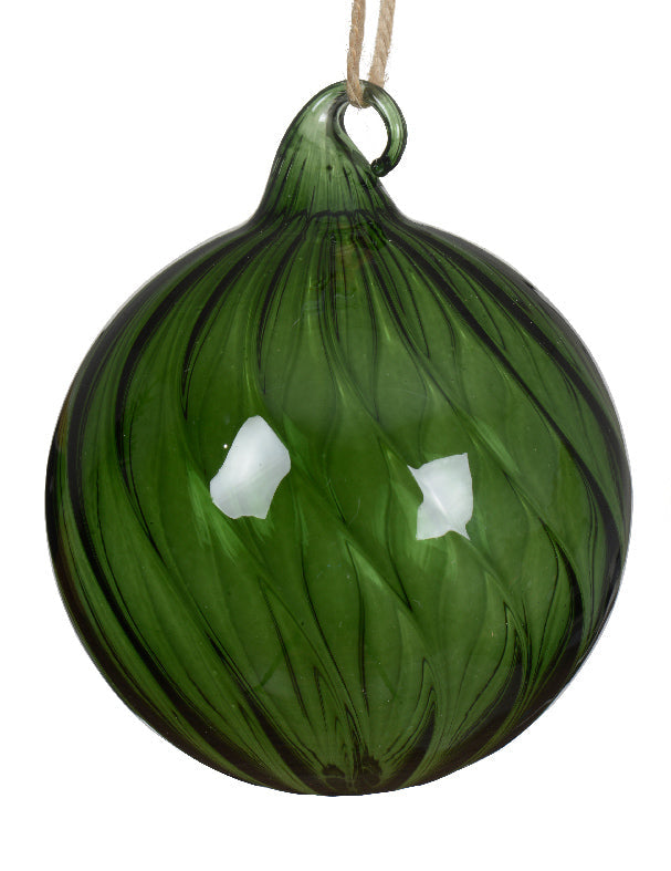 Green / Clear Glass Bauble with Swirl Detailing - 8cm