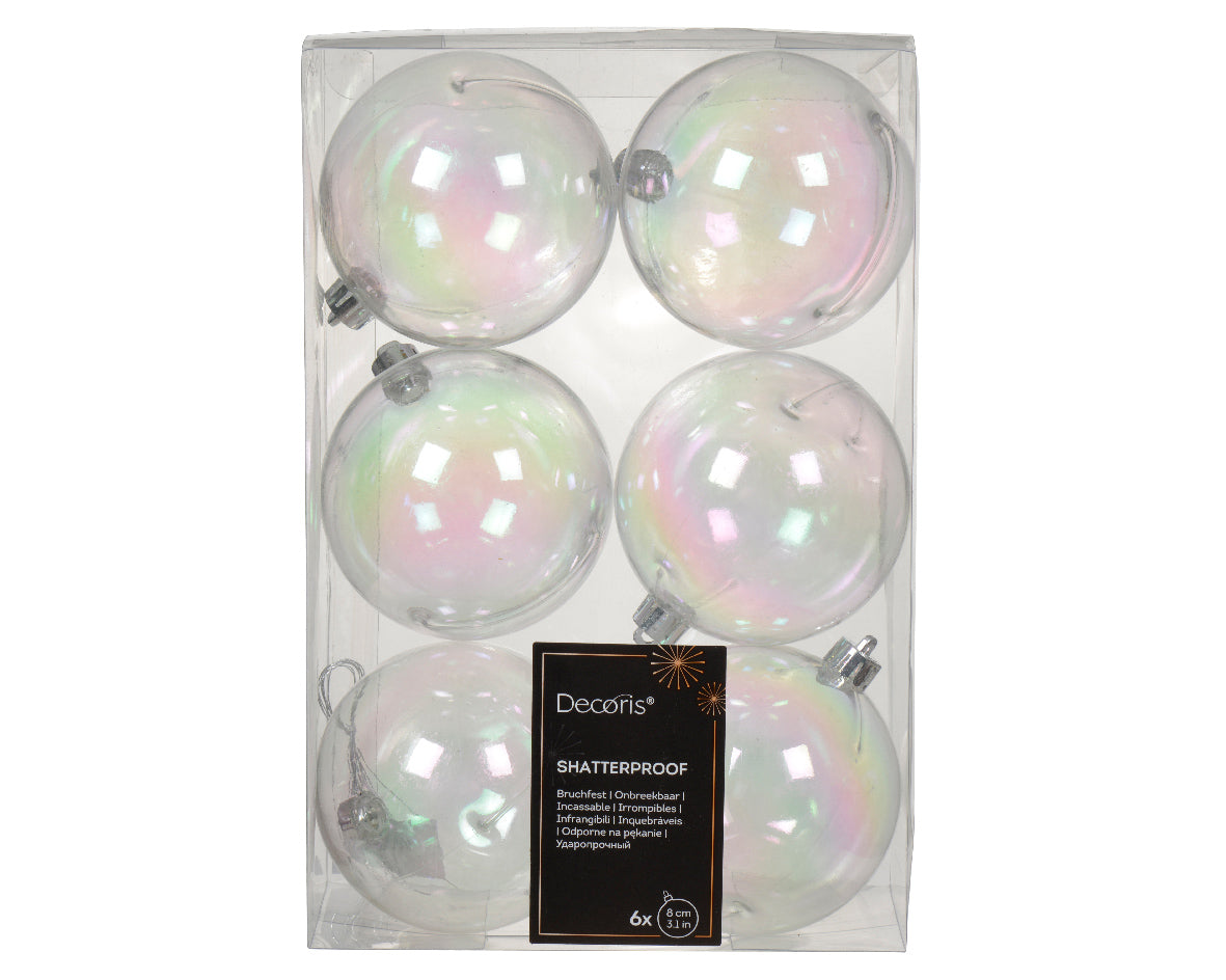 Box of 6 Transparent Iris Shatterproof Baubles - 8cm
