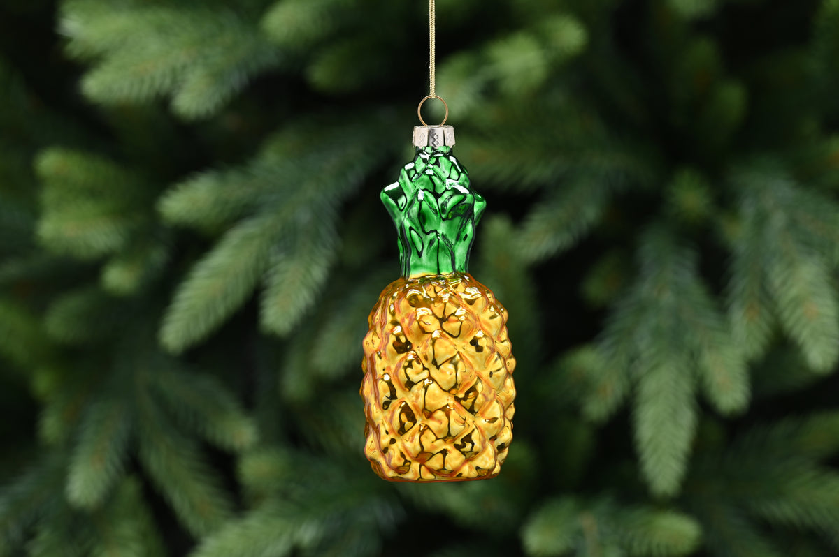 Hanging Gold Glass Pineapple Christmas Bauble