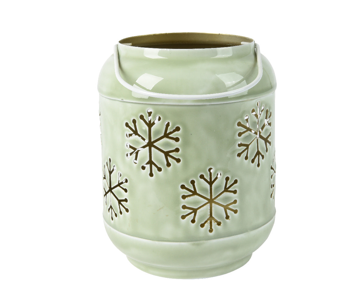 Light Green Iron Enamel Snowflake Cut Out Lantern