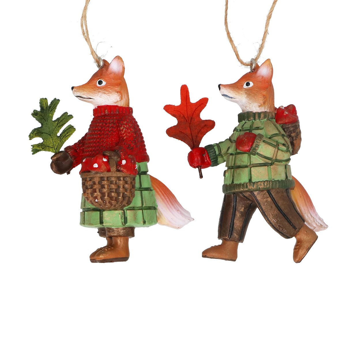 Gisela Graham - Resin Fox Mr or Mrs in Plaid Jumper Hanging Bauble - 7cm