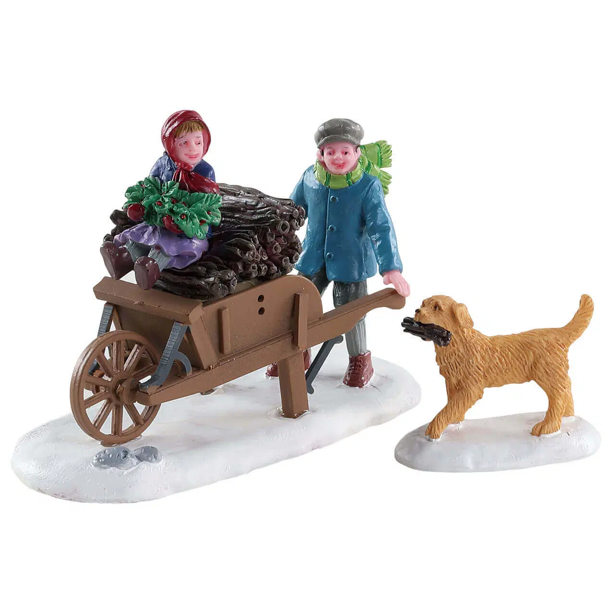 Lemax- Gathering Kindling with Dog Christmas Village Figurines - Set of 2