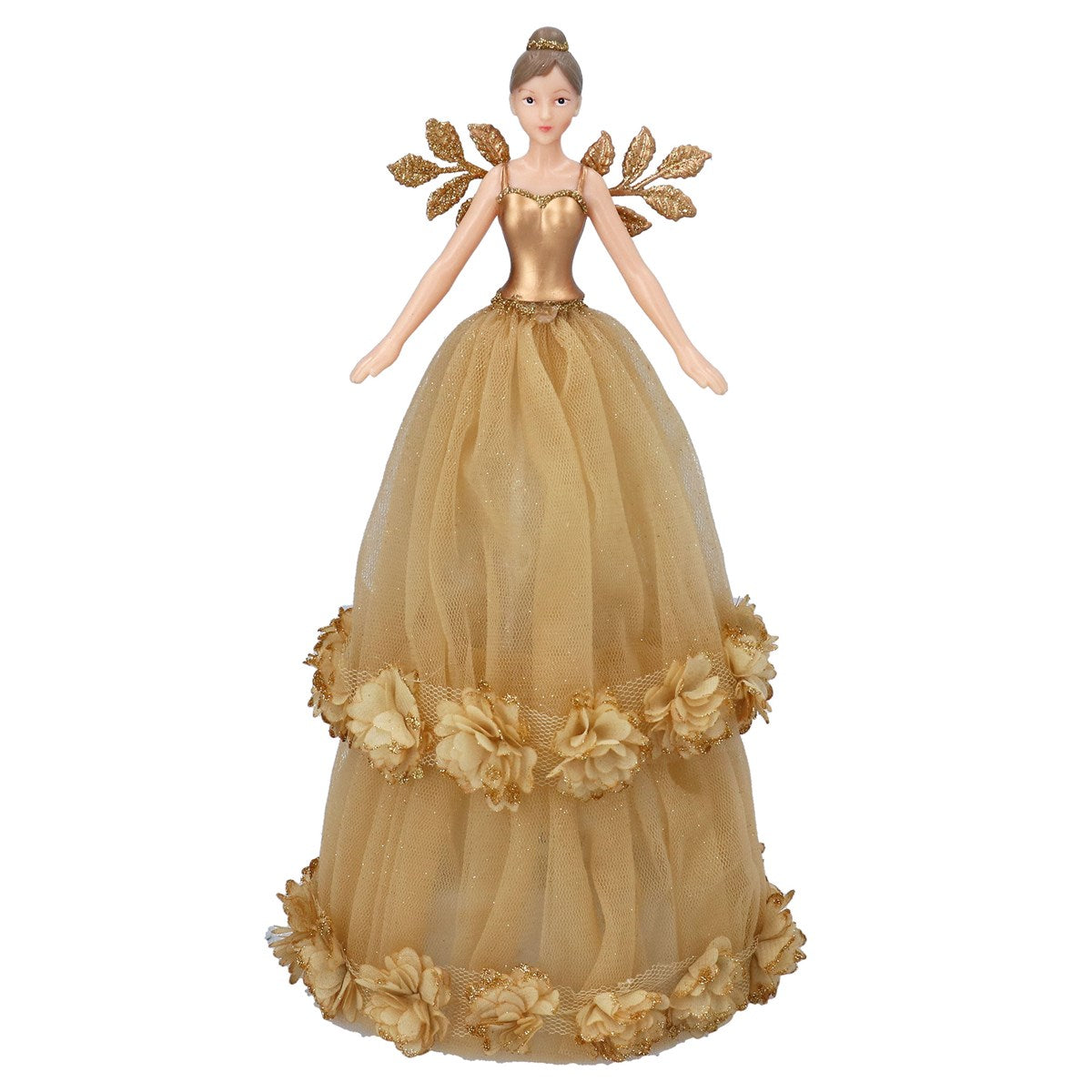 Gisela Graham - Gold Tree Top Fairy with Dahlia Bands - 28cm