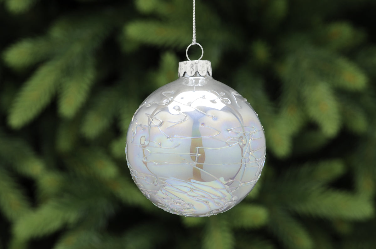 White Glass Christmas Bauble With White Glitter Snowflake