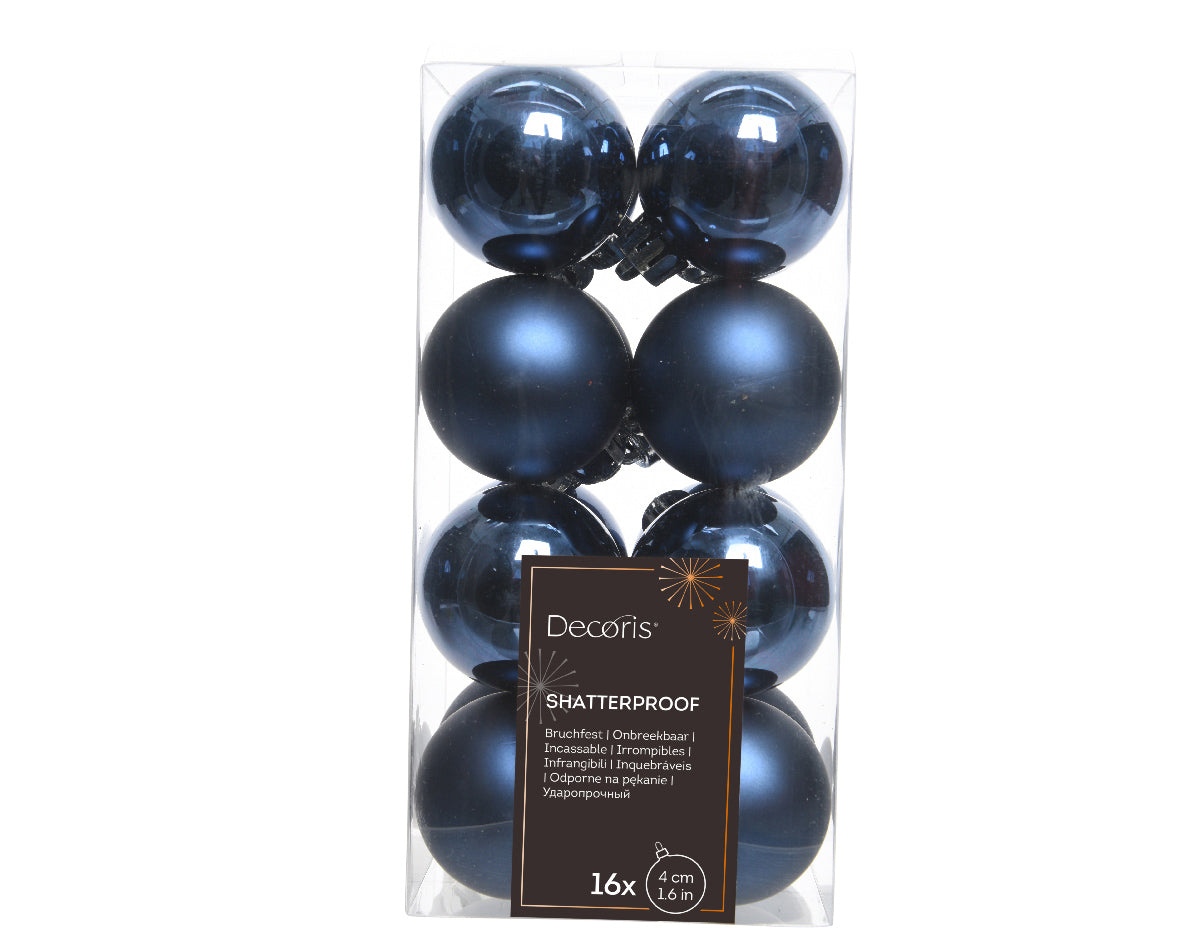 Night Blue Shatterproof Baubles - Box of 16 - 4cm