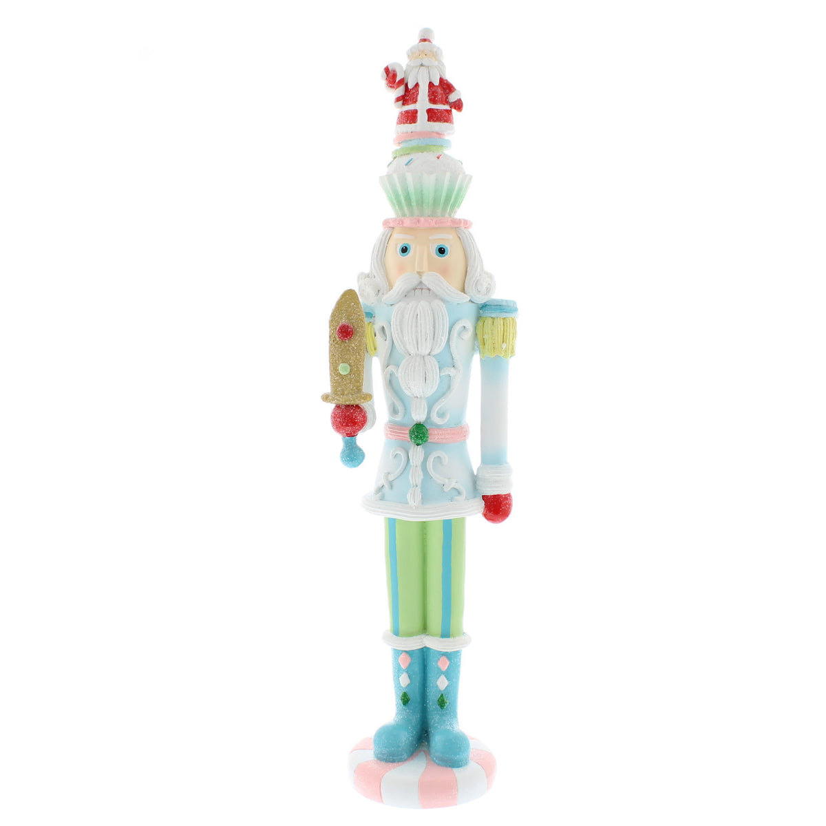Pastel Resin Candy Nutcracker with Santa on Head - 40cm