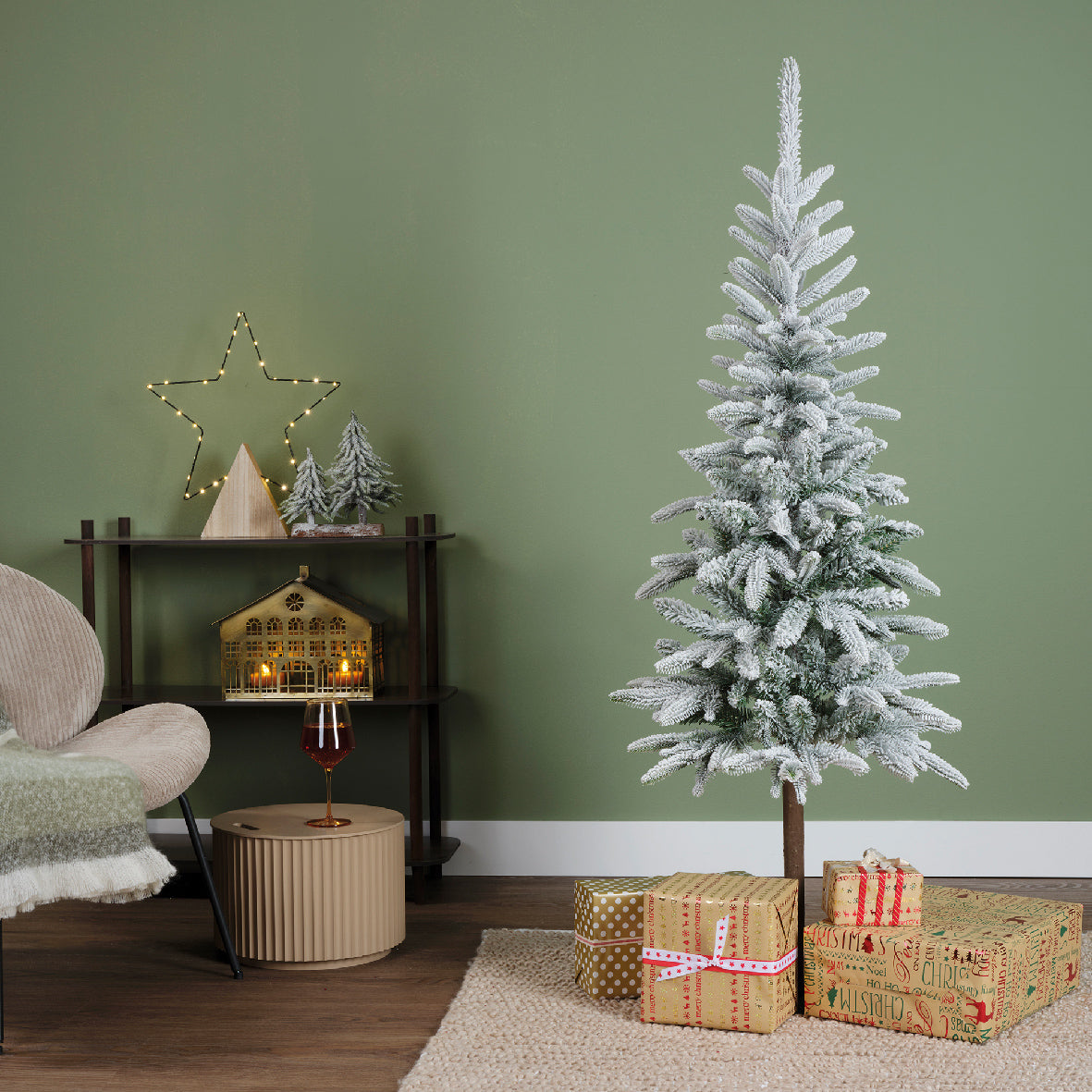 Everlands Snowy Alpbach Fir Slim Artificial Christmas Tree