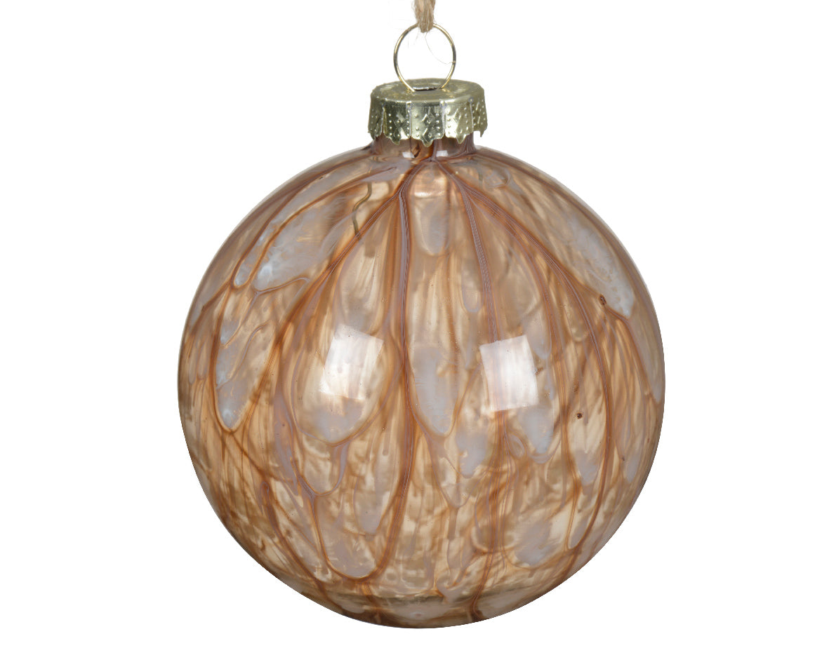 Pecan Brown Glass Bauble with Painting Detail - 8cm