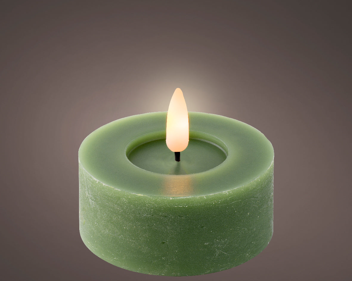 Green Set of 2 LED Wax Wick Tealight Candle - Real Flame Effect Technology