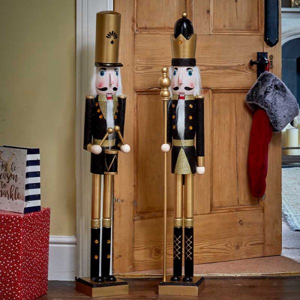 Three Kings Black & Gold Mega Giant Wooden Nutcracker - 106cm