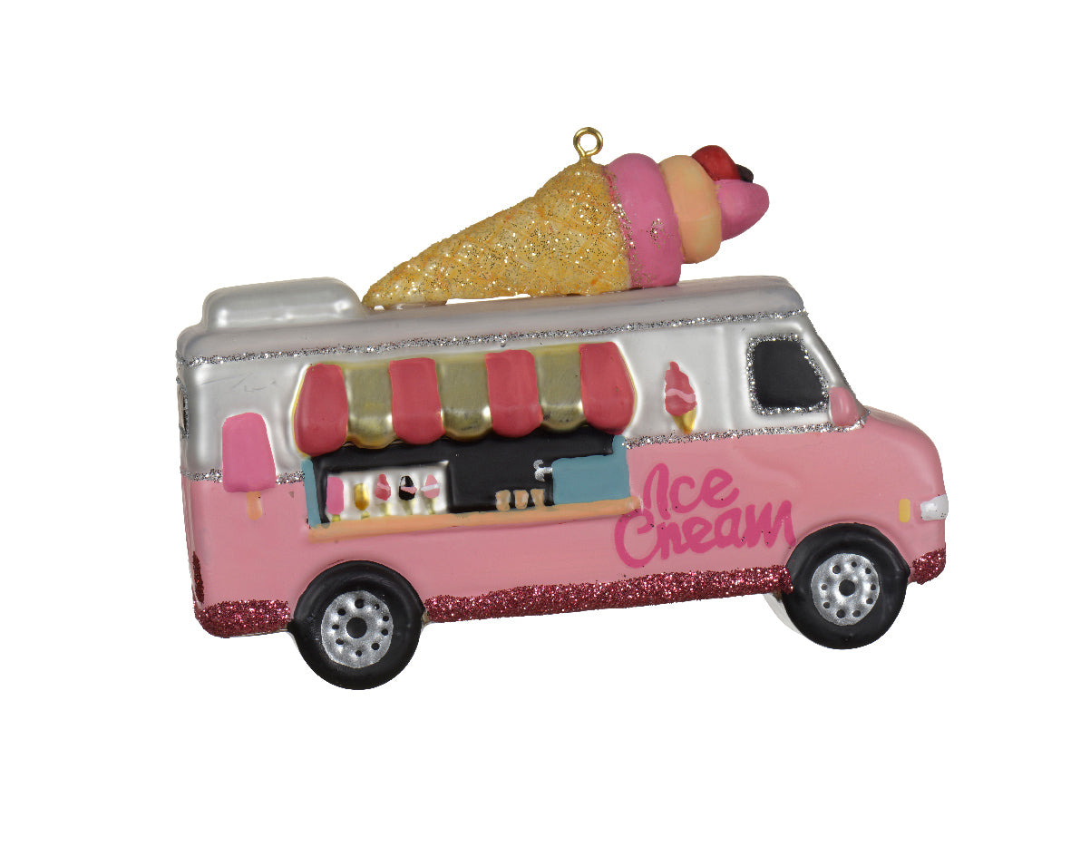 Pink Glass Ice Cream Van Christmas Bauble