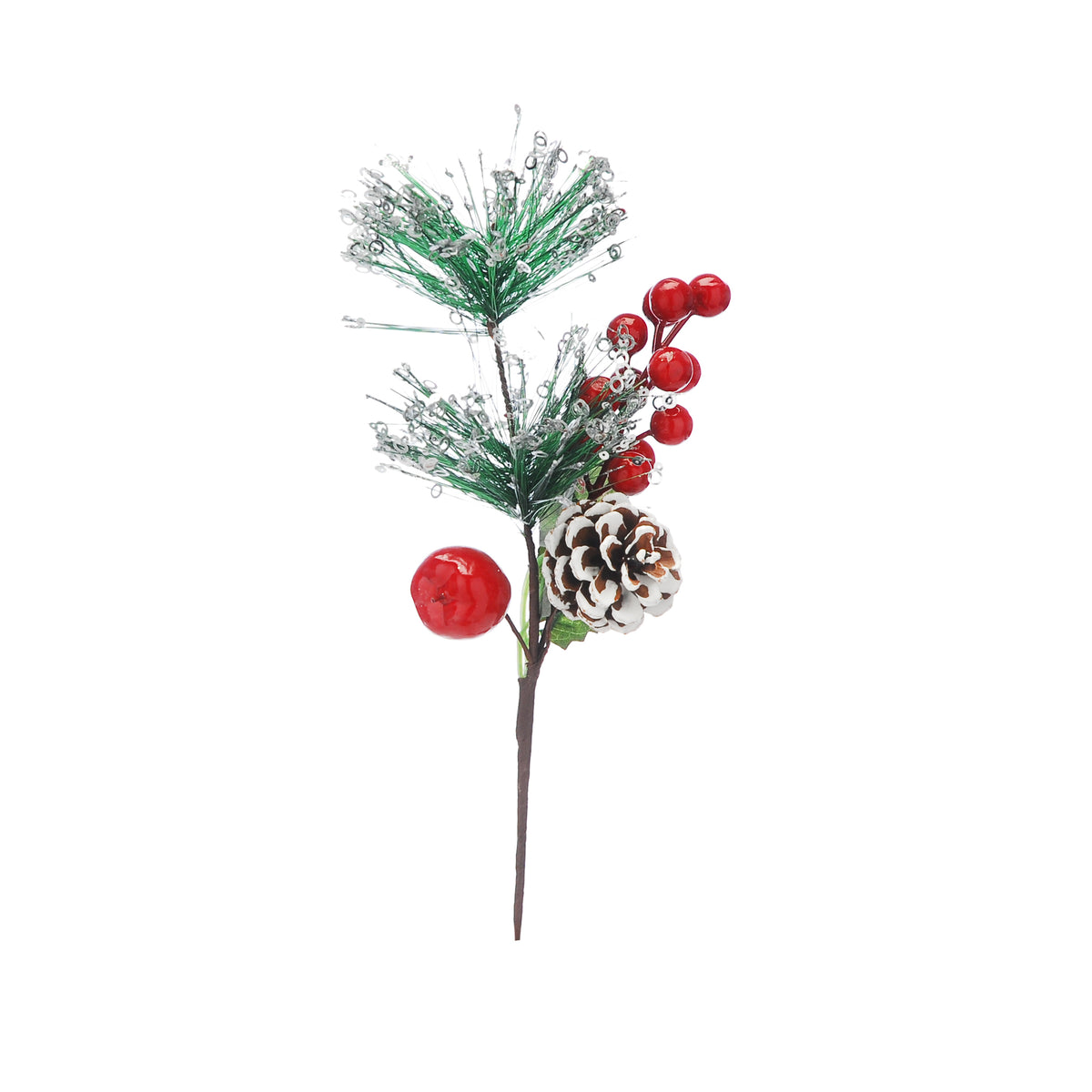 Christmas Red Berry Pick with Frosted Pinecone - 33cm