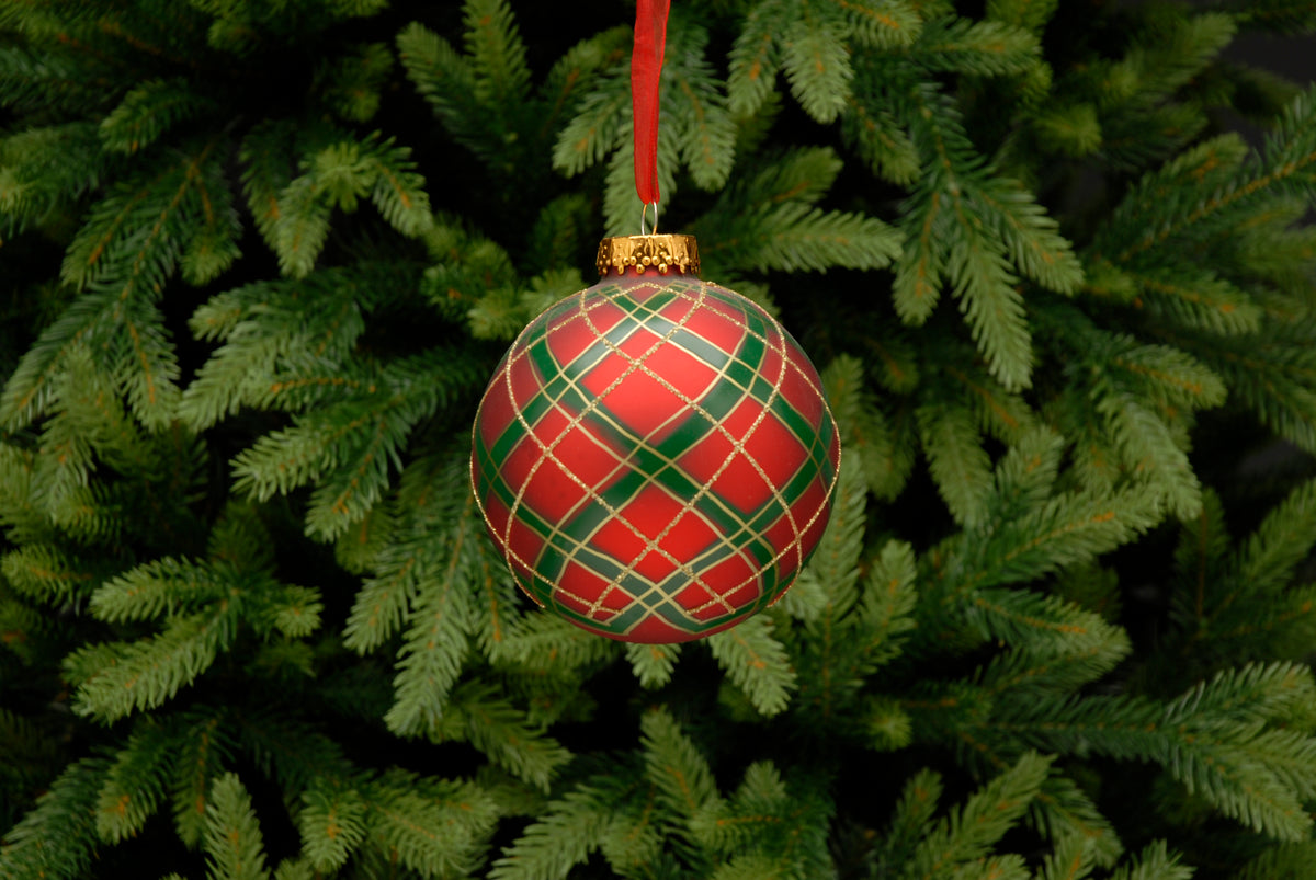 Large Round Tartan Glass Christmas Bauble - 10cm