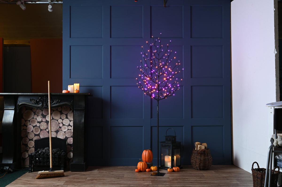 Purple & Orange Glow-Worm Halloween Twig Tree - 180cm