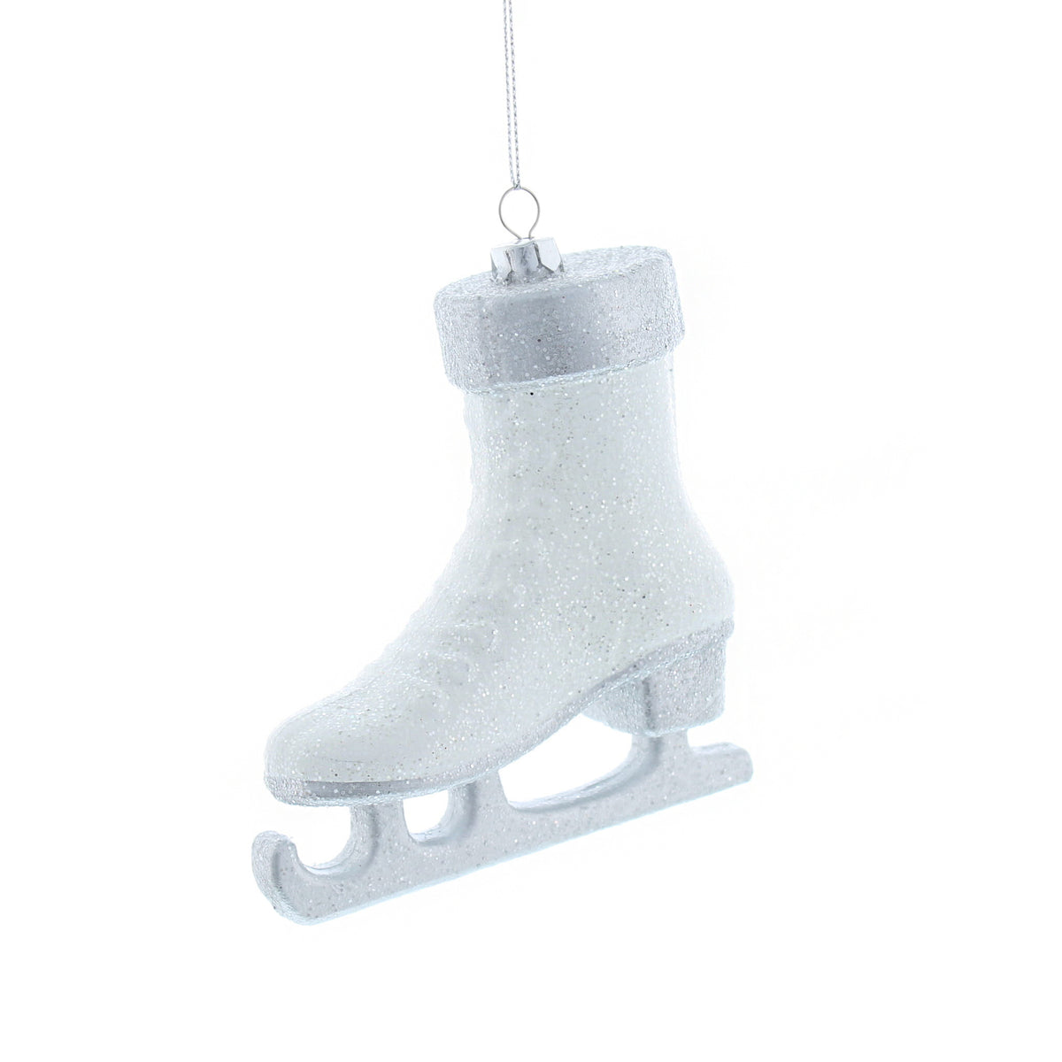 Hanging White and Silver Glitter Skate Christmas Bauble