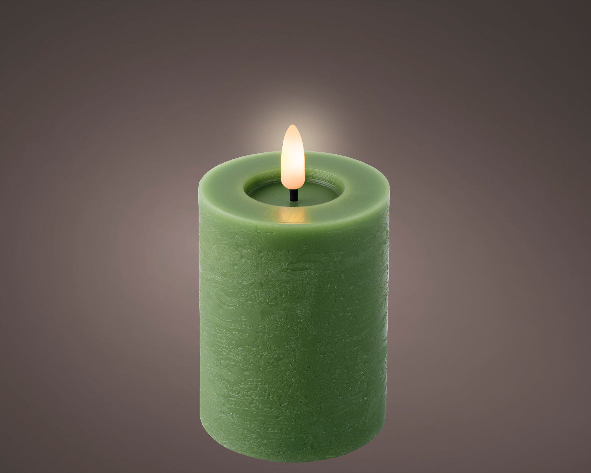 Green LED Wax Wick Candle - Real Flame Effect Technology