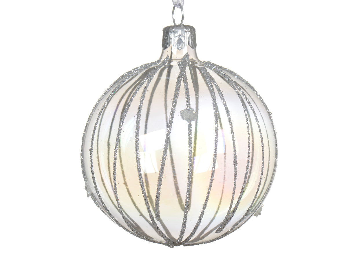 Clear Iridescent Effect Bauble with Glitter Lines - 8cm