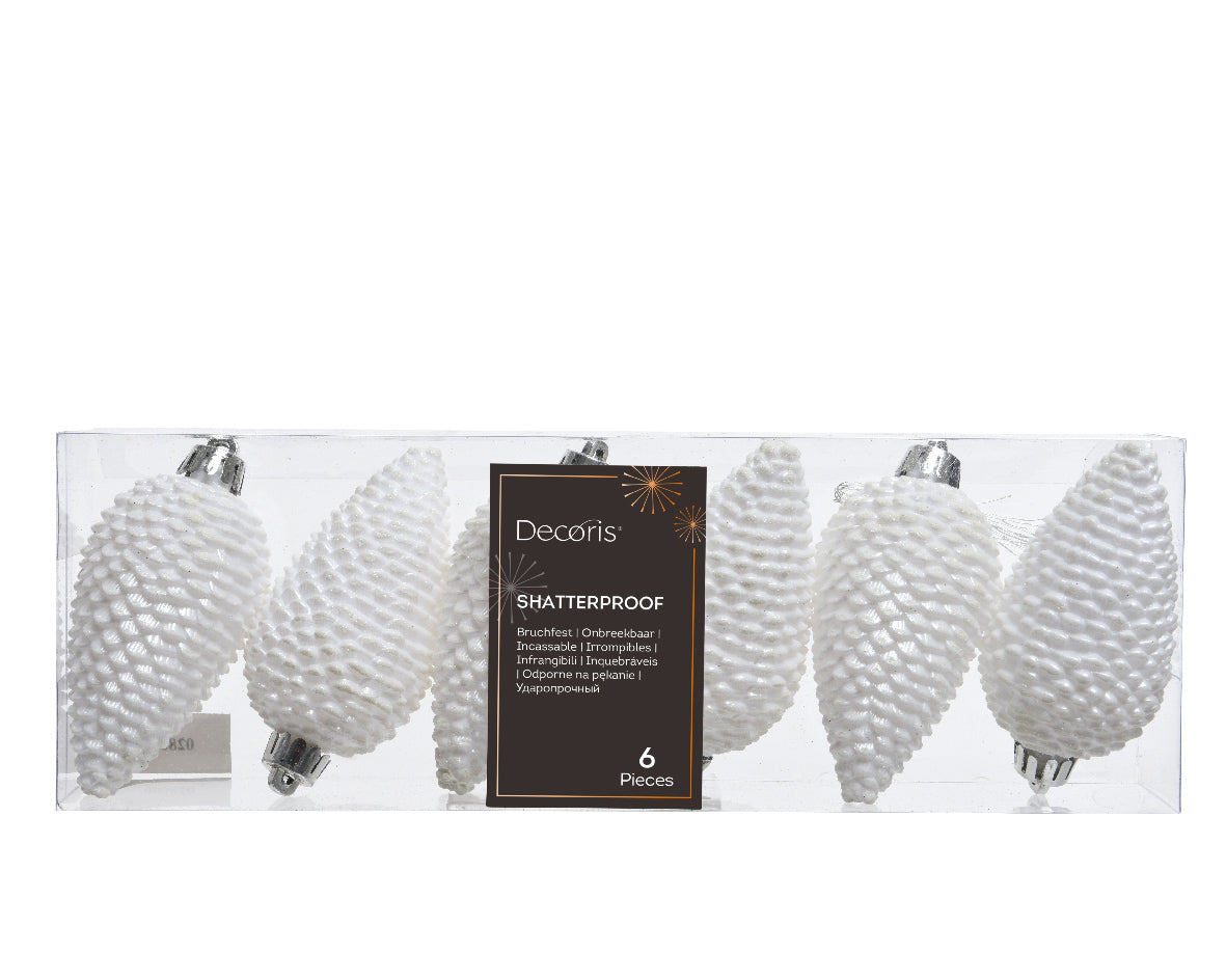 Shatterproof Pinecone Glitter Baubles - Box of 6