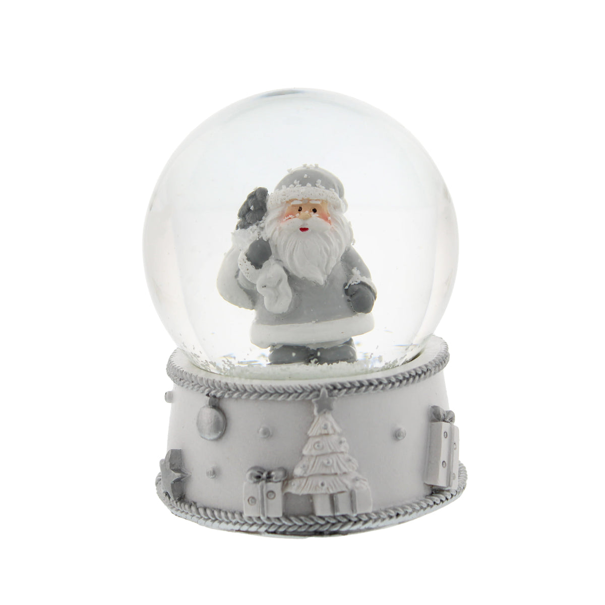 White & Silver Santa in Snow Globe Christmas Ornament