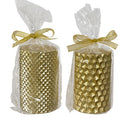 Light Gold Gift Wrapped Metallic Pillar Candle