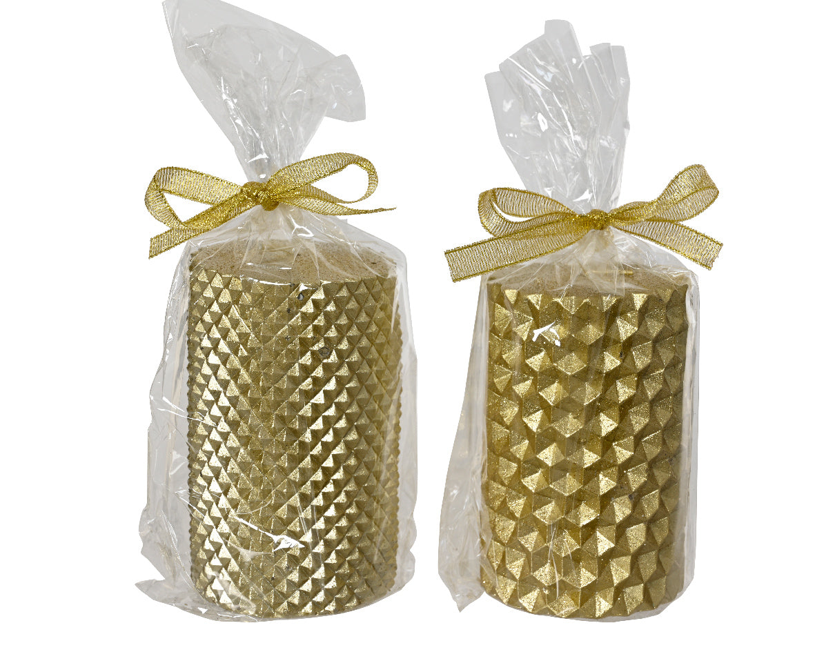 Light Gold Gift Wrapped Metallic Pillar Candle