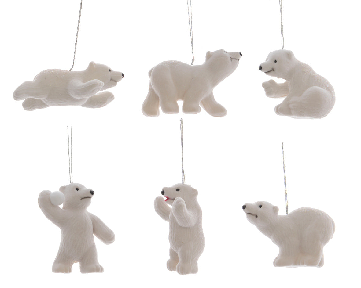 Single Polar Bear Tree Decoration with Iridescent Glitter