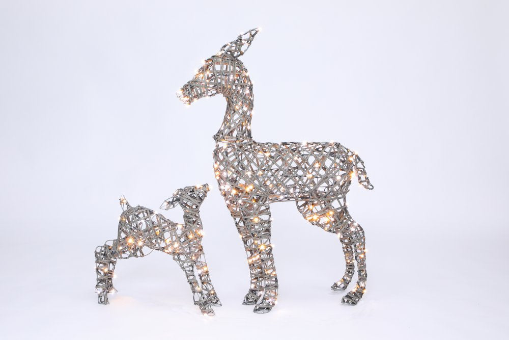 NOMA Grey Rattan Richmond Deer & Fawn with 230 Duo LEDs Warm & Cool White LEDs - 90cm