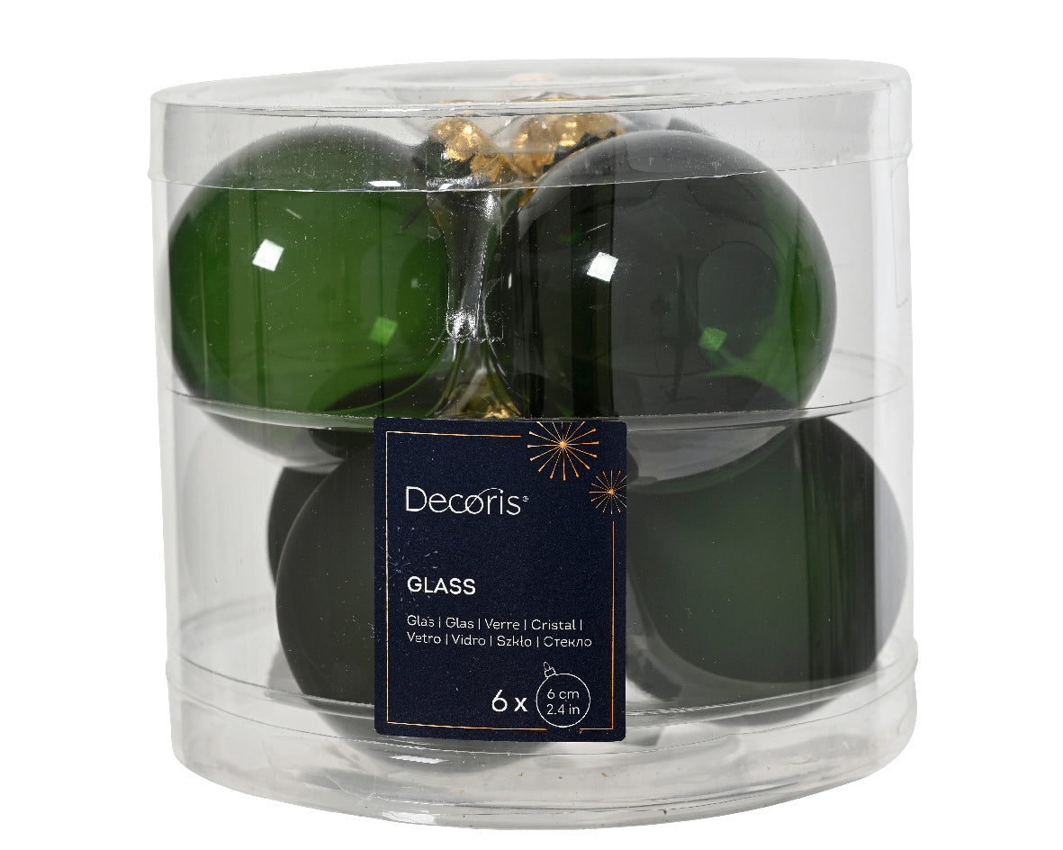 Set of 6 Pine Green Glass Unsilvered Baubles - 6cm