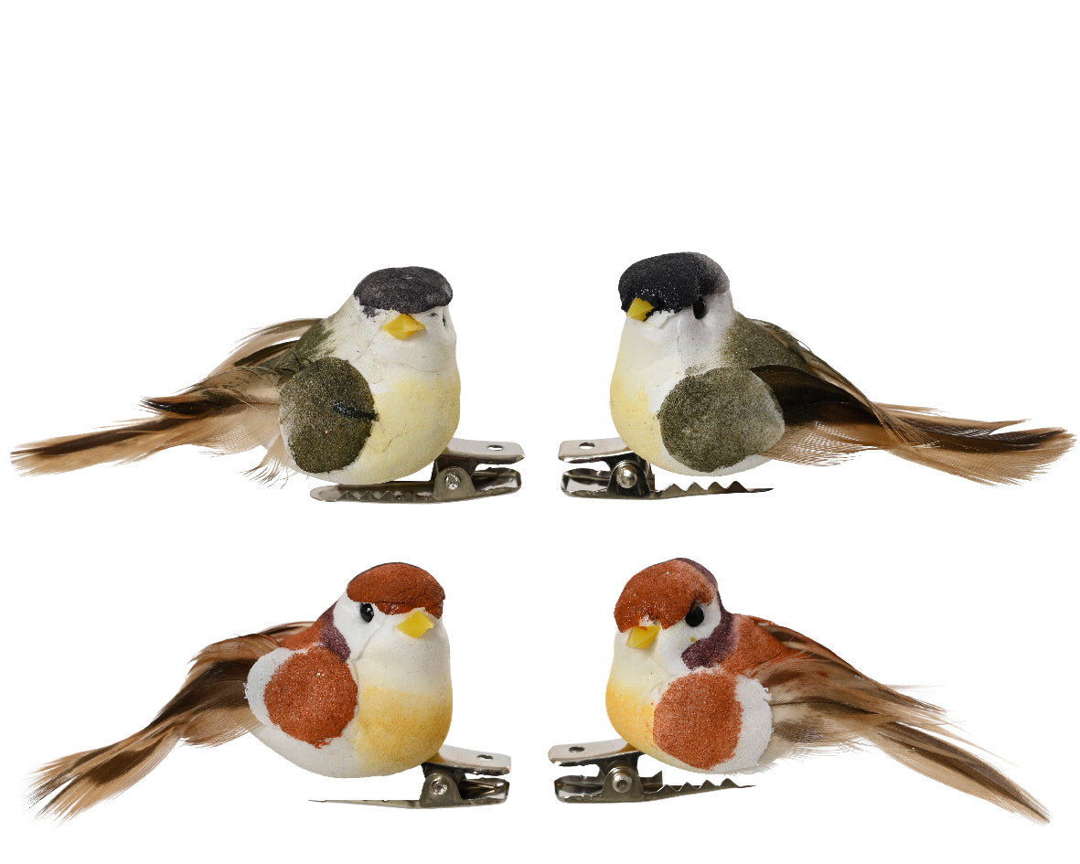 Woodland Bird on Clip Decoration - Set of 4