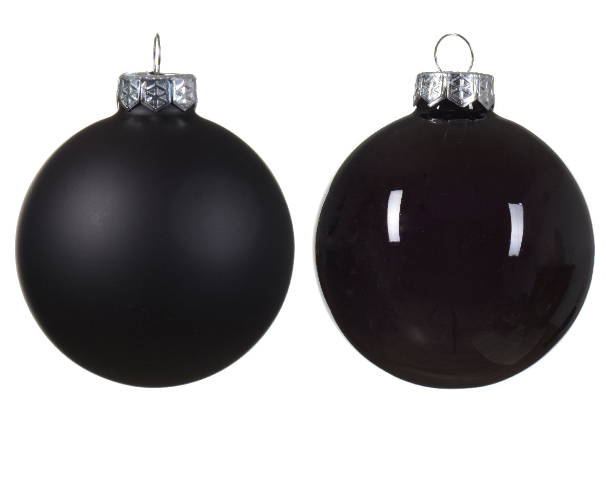 Black Mixed Shiny & Matt 8cm Glass Baubles - Tube of 6