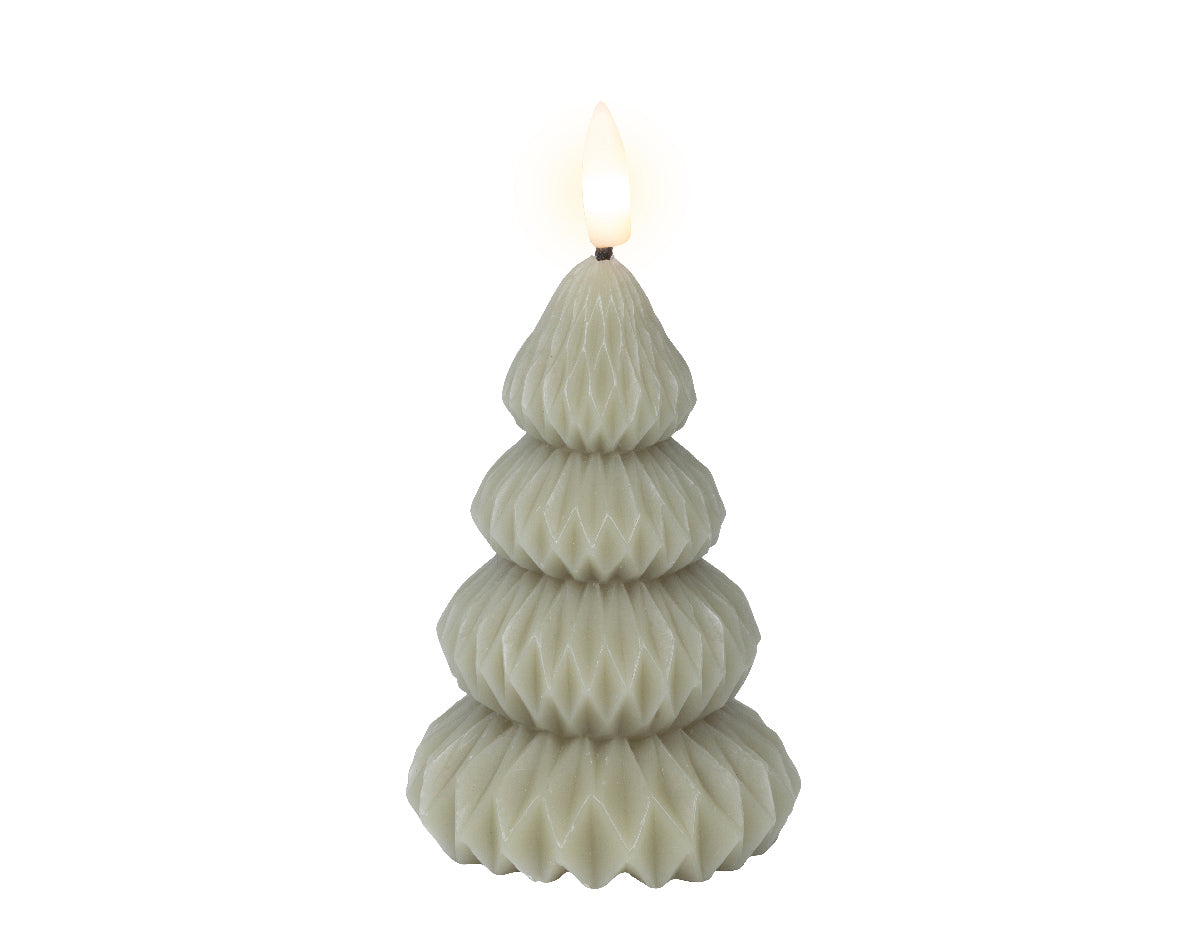 LED Pale Green Christmas Tree Shaped Wax Candle - 10.5cm
