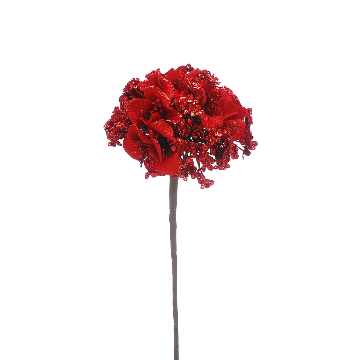 Festive Red Flower Ball Stem - 40cm