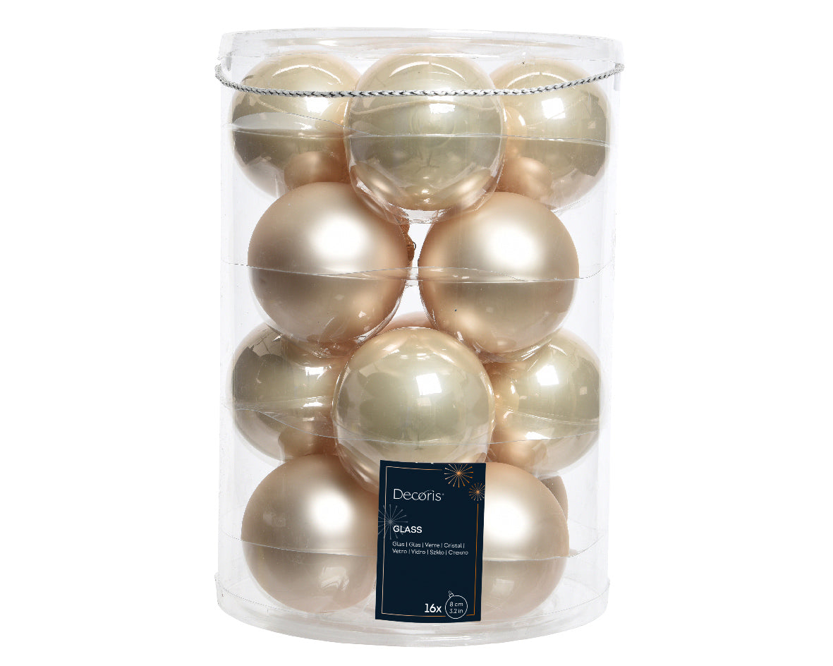 Pearl Glass Baubles with Matt & Shiny Finish 8cm - Pack of 16