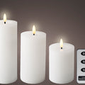 Set of 3 LED White Wax Candles with Flame Effect & Remote Control