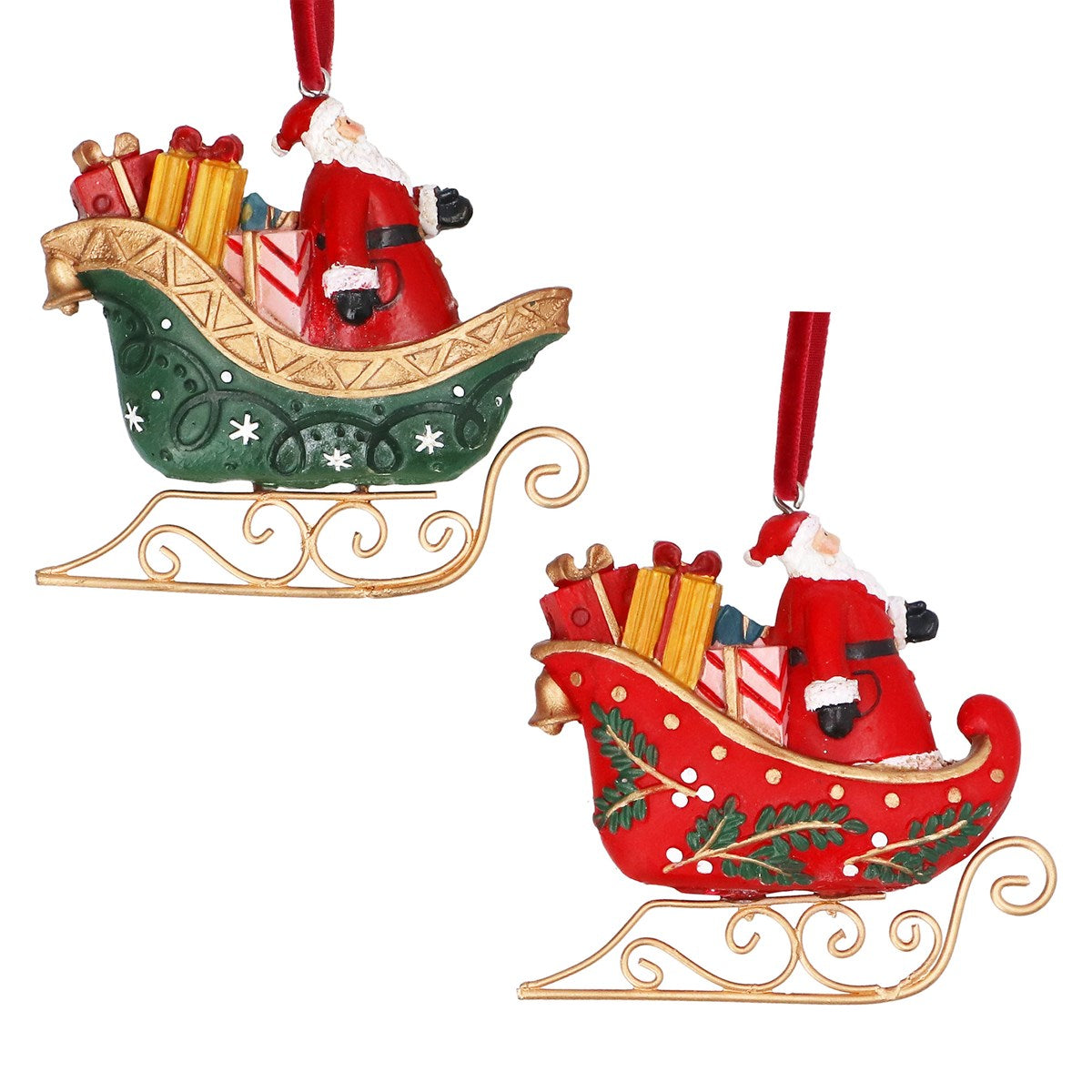 Gisela Graham - Resin Nostalgia Sleigh with Santa Hanging Decoration Single - 8cm