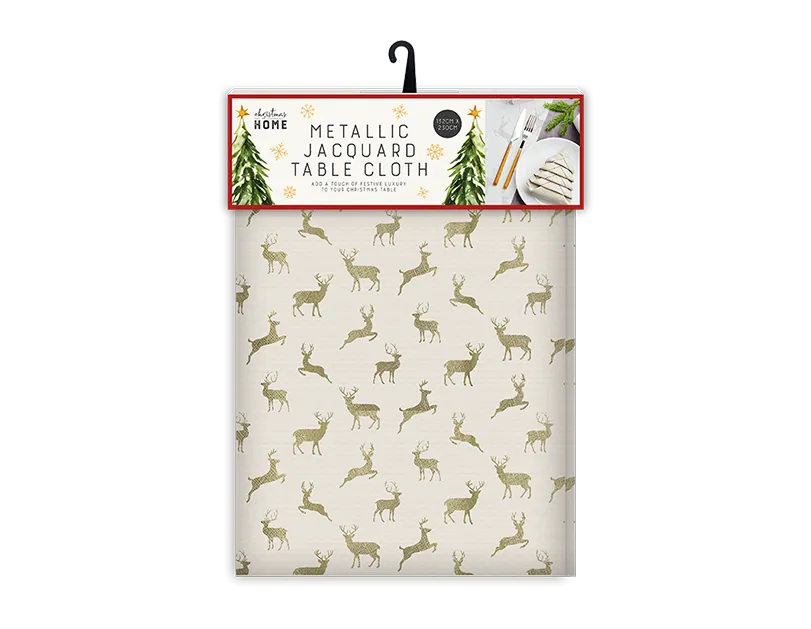 Christmas Metallic Jacquard Table Cloth 132cm x 230cm