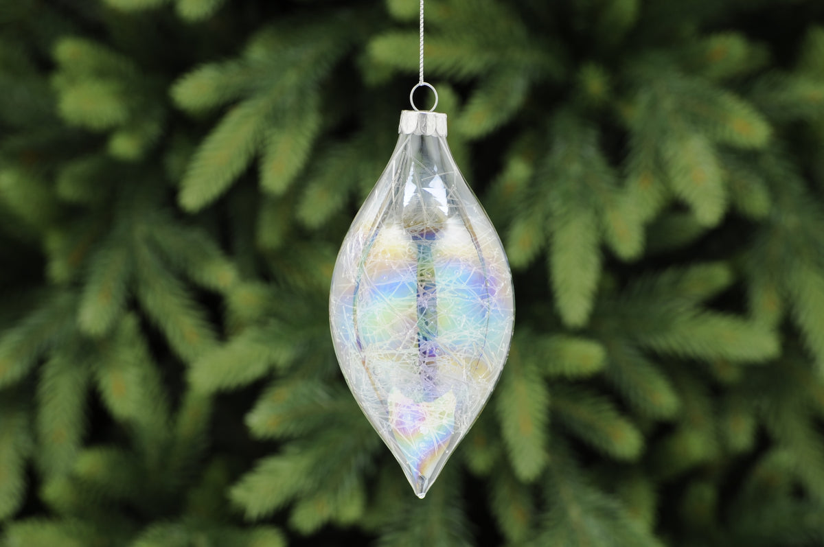 Iridescent Glass Olive Bauble - 12cm