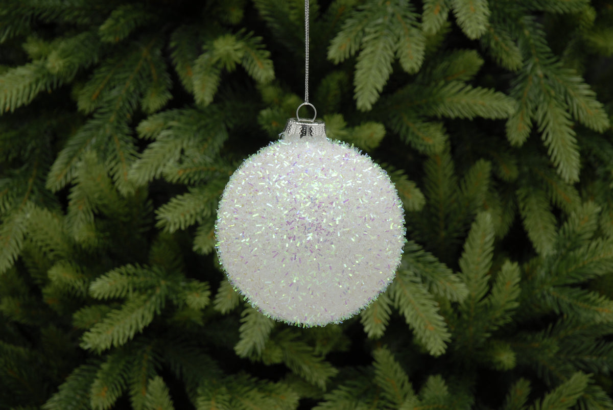 Iridescent Tinsel Glass Bauble - 9cm