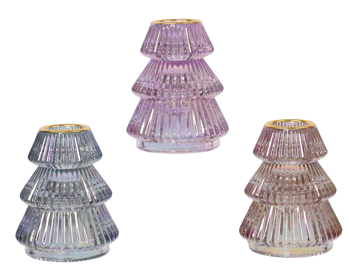 Glass Tree Candleholder with Gold Rim - 8cm
