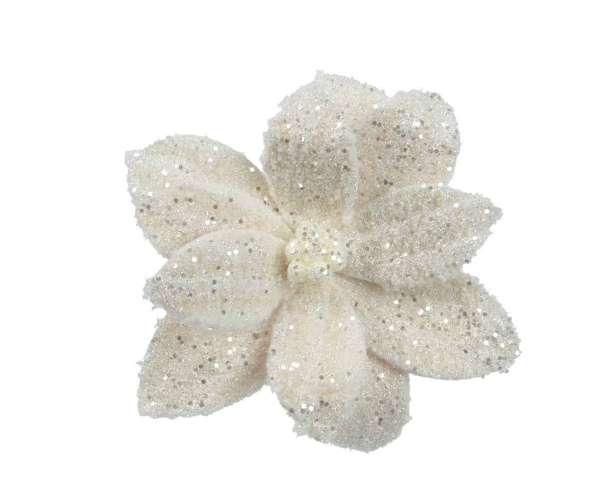 Cream Faux Fur Poinsettia on Clip