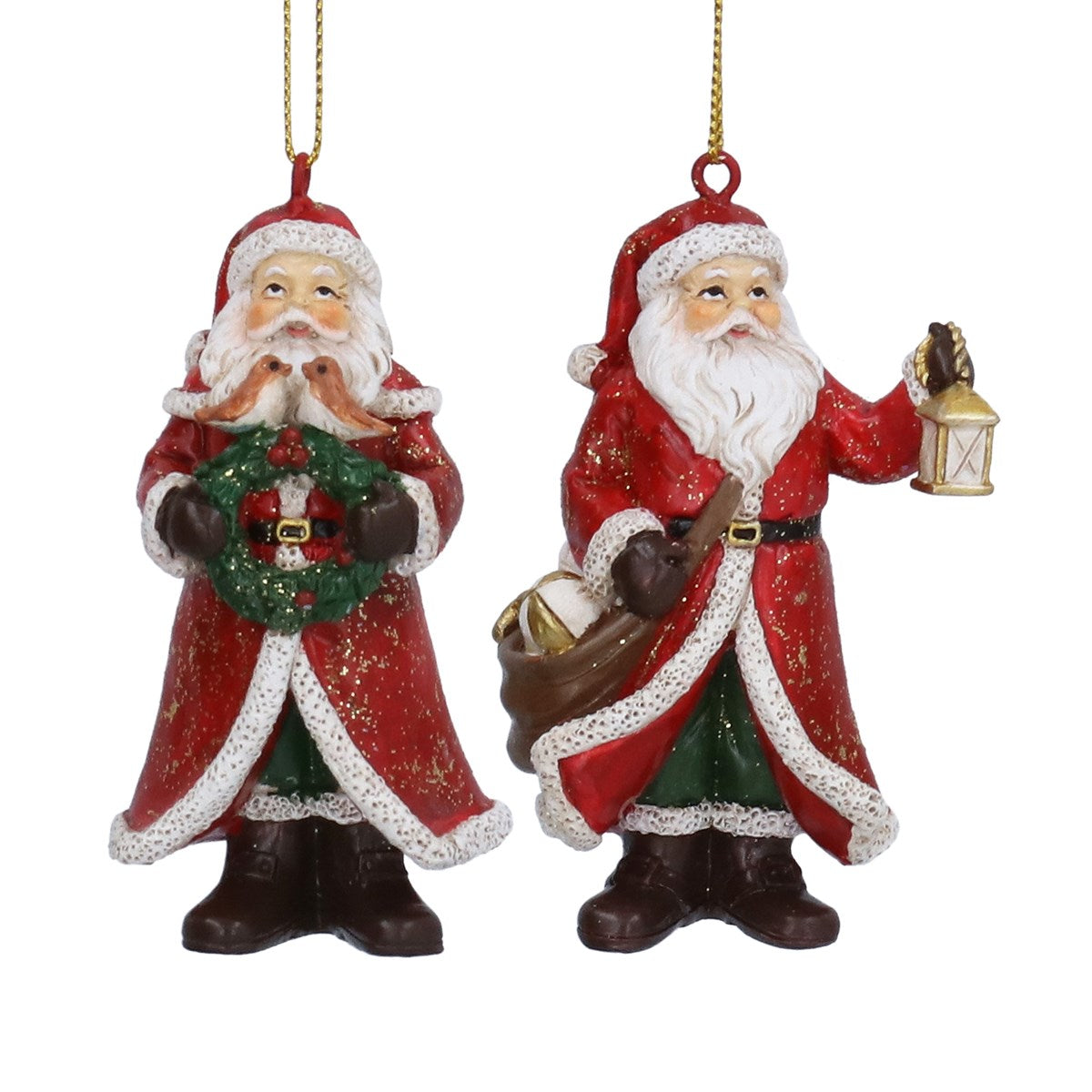 Gisela Graham - Resin Santa with Wreath or Lantern Hanging Decoration - 8cm