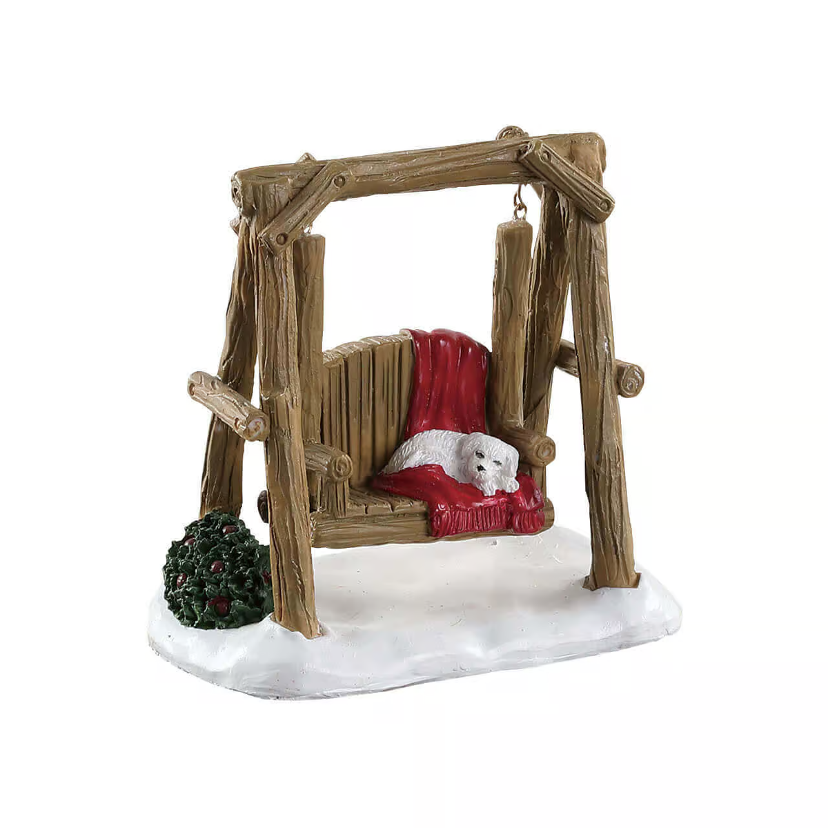 Lemax - Rustic Log Swing with White Dog Christmas Village Figurine