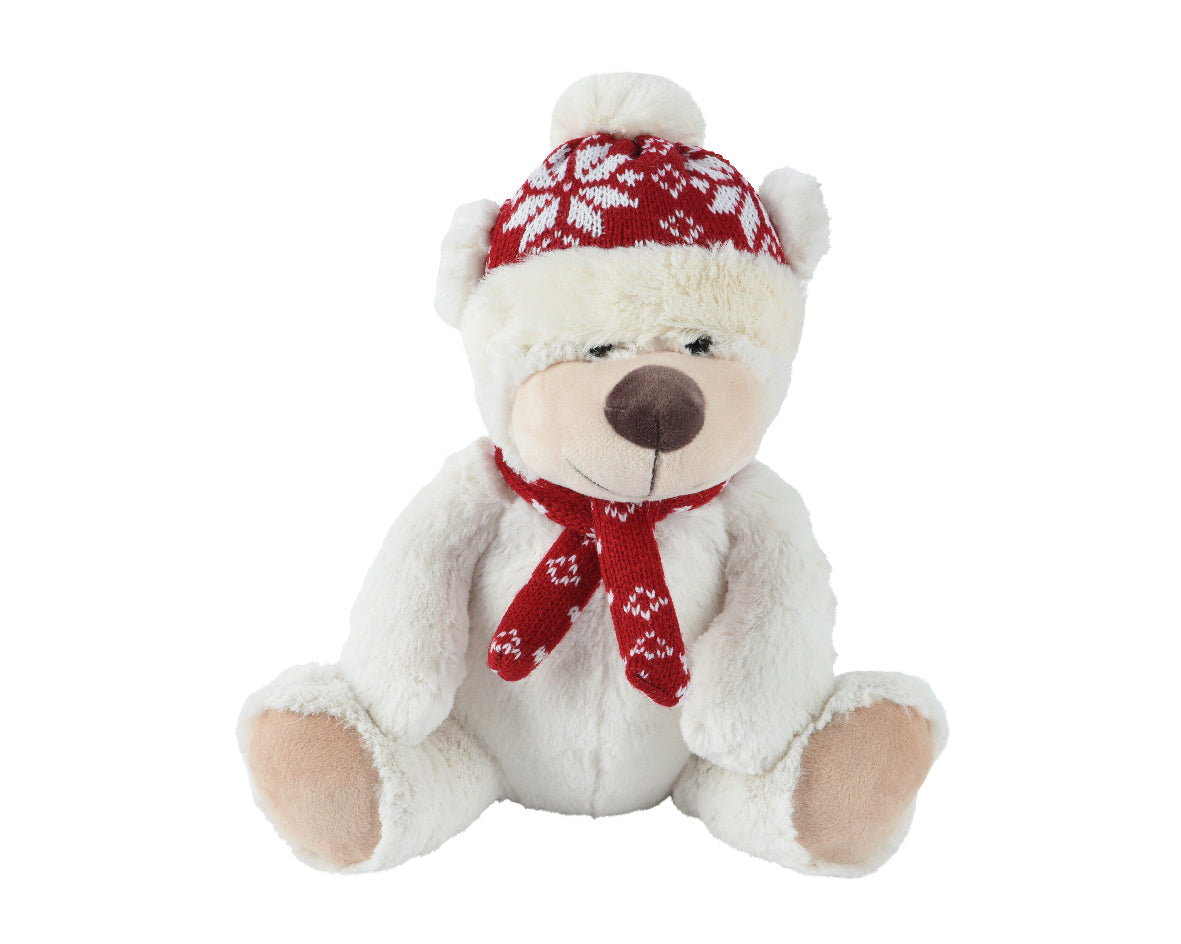 Plush Polar Bear in Argyle Knitted Hat & Scarf Teddy